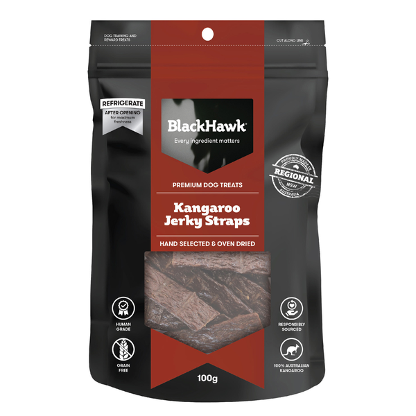 Black Hawk Kangaroo Jerky Straps Dog Treats