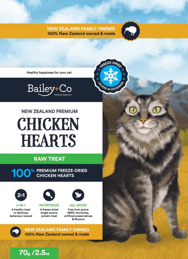 Bailey+Co Chicken Heart Freeze Dried NZ Premium Raw Cat Treats