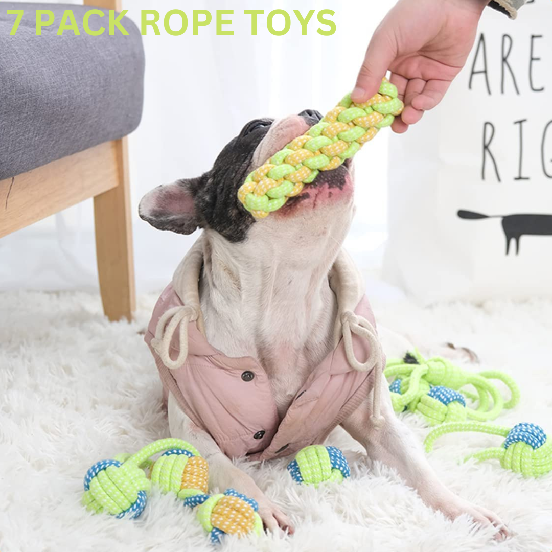 Dog Chew Rope Toys Set Pack of 7 PCS Cotton Puppy Pet Chew Toys